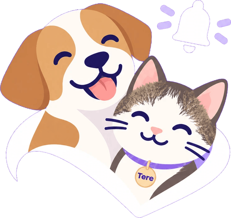 A happy beagle and a tabby cat